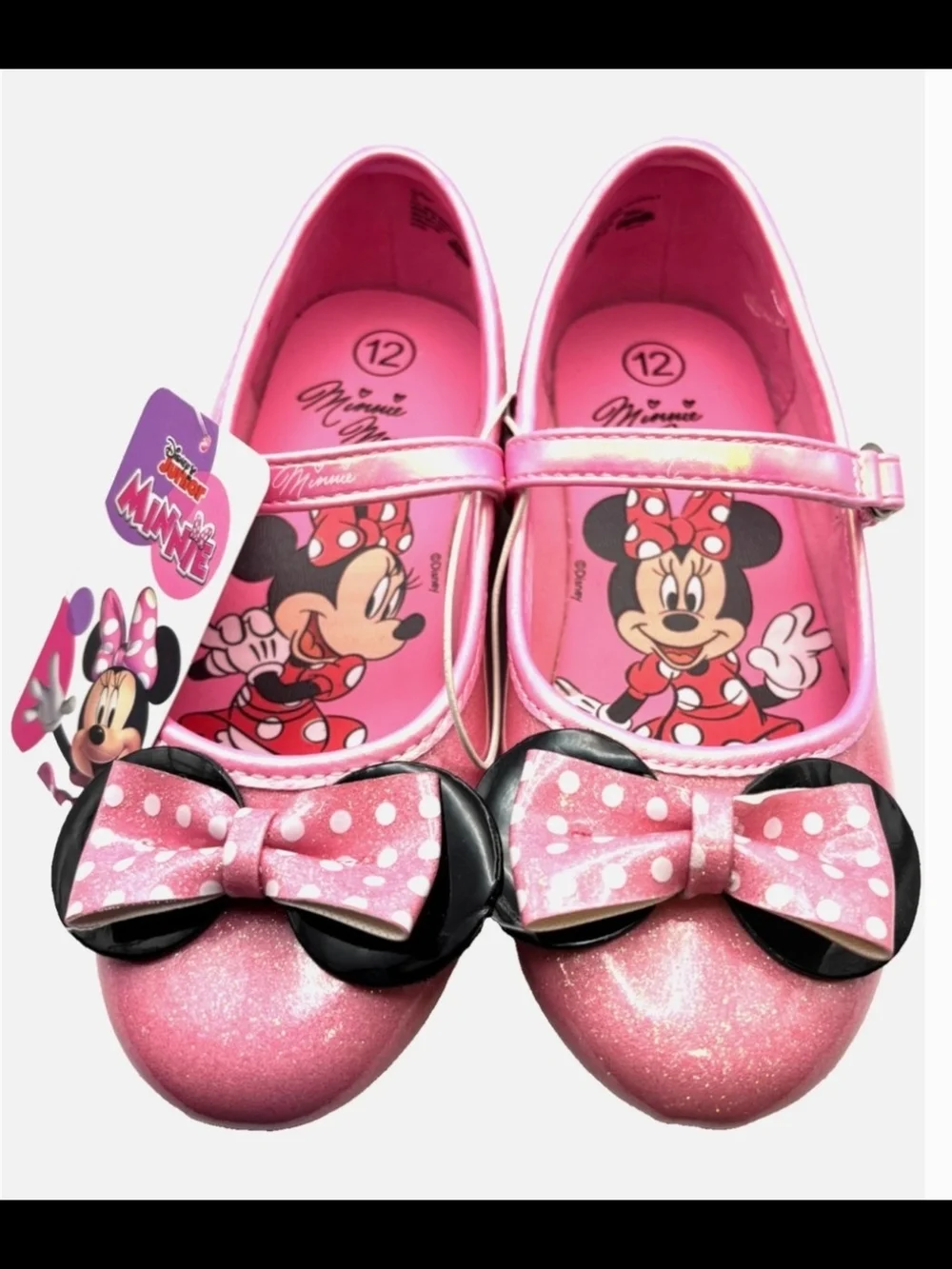 Disney Pink Glitter Minnie Mouse Bow Mary Jane Shoes